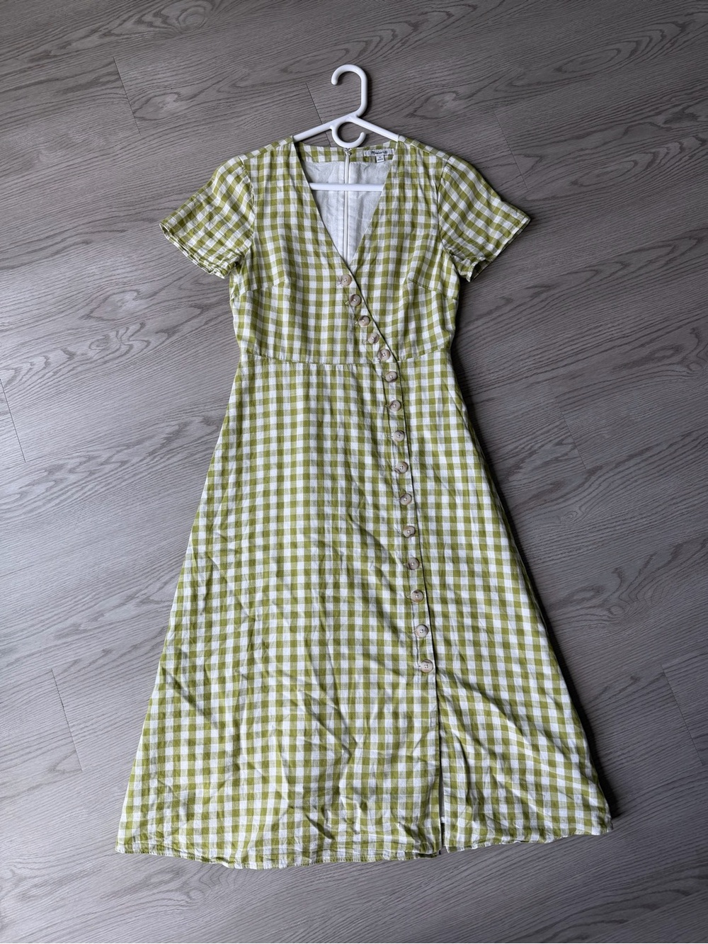 Madewell Green Gingham Wrap-Style Midi Cotton Dress - Crisp Lime